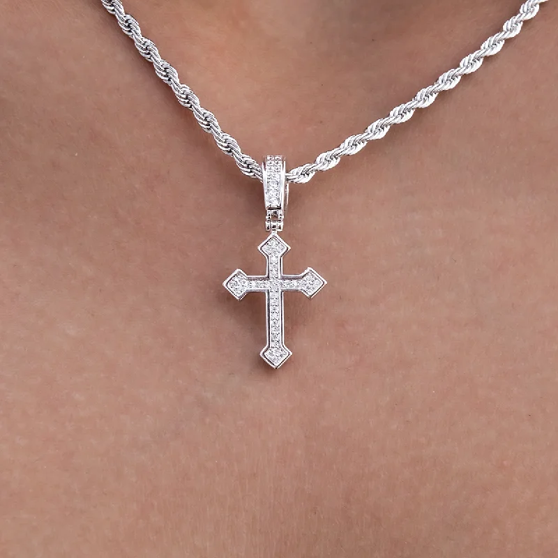 Shop Classic Women's  Necklaces & Pendants with a Modern Twist-Micro Iced Celtic Cross in White Gold