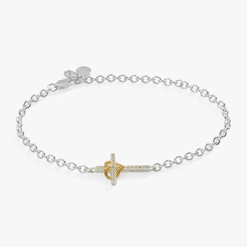 Gold and Silver Bangles for Women-Cross And Heart Bracelet, Sterling Silver