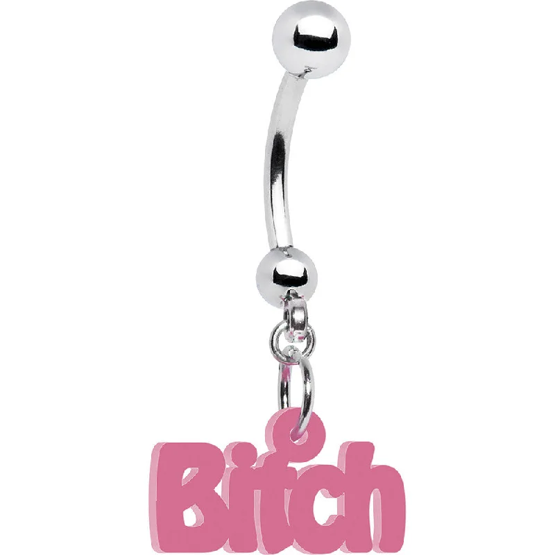 Comfortable Belly Rings with Bold Detailing -Solid Pink Bitch Belly Ring