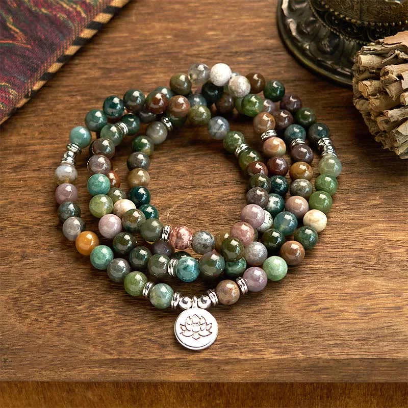 Personalized Beaded Bracelets for Men with Initials-Buddha Stones 108 Mala Beads Natural Stone Indian Agate Lotus Calm Bracelet Personalized Beaded Bracelets for Men with Initials-Buddha Stones 108 Mala Beads Natural Stone Indian Agate Lotus Calm Bracelet