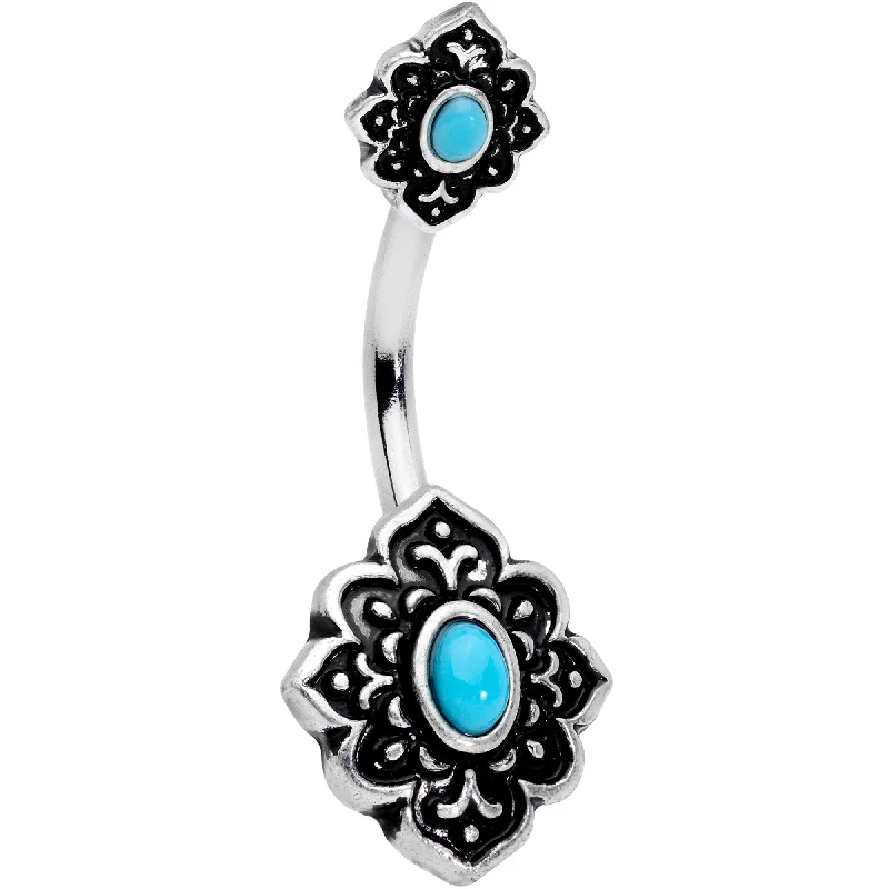Designer Belly Rings for Stunning Style -Faux Turquoise Beautiful Baroque Double Mount Belly Ring Designer Belly Rings for Stunning Style -Faux Turquoise Beautiful Baroque Double Mount Belly Ring
