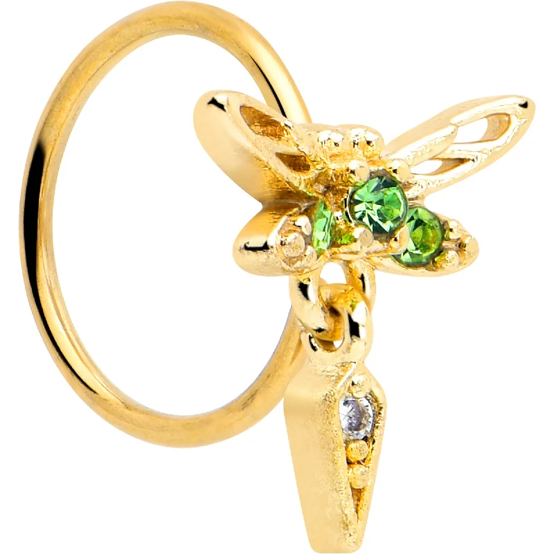 Nose Rings for Bridal Look -20 Gauge 5/16 Green Gem Gold Tone Swank Dragonfly Nose Hoop Nose Rings for Bridal Look -20 Gauge 5/16 Green Gem Gold Tone Swank Dragonfly Nose Hoop