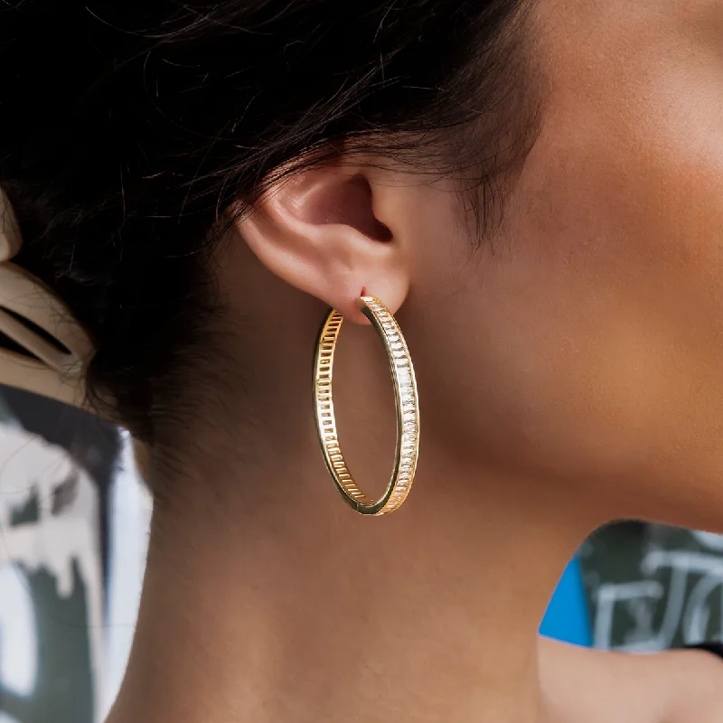 Women's Earrings – Elegant Designs for Every Personality--Baguette Hoop Stud Earrings