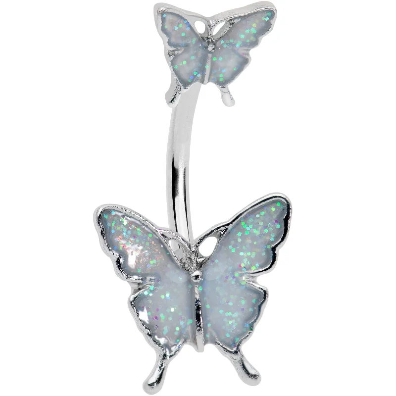 Stylish Belly Rings for Exclusive Fashion -White Double Butterfly Glitter Wings Double Mount Belly Ring Stylish Belly Rings for Exclusive Fashion -White Double Butterfly Glitter Wings Double Mount Belly Ring