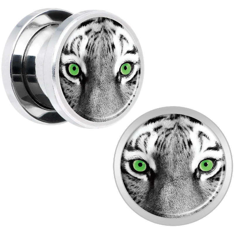 Women's Earrings – Elegant Designs for Every Personality--Black White Tiger Eyes Steel Screw Fit Plug Set 00 Gauge Women's Earrings – Elegant Designs for Every Personality--Black White Tiger Eyes Steel Screw Fit Plug Set 00 Gauge