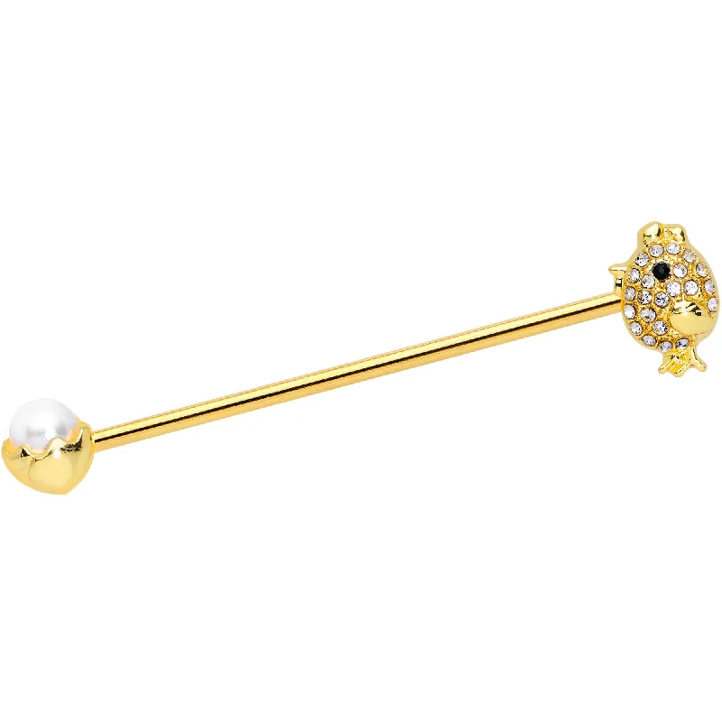 Women's Earrings – Elegant Designs for Every Personality--14 Gauge Clear Gem Gold Tone Egg Chick Industrial Barbell 38mm