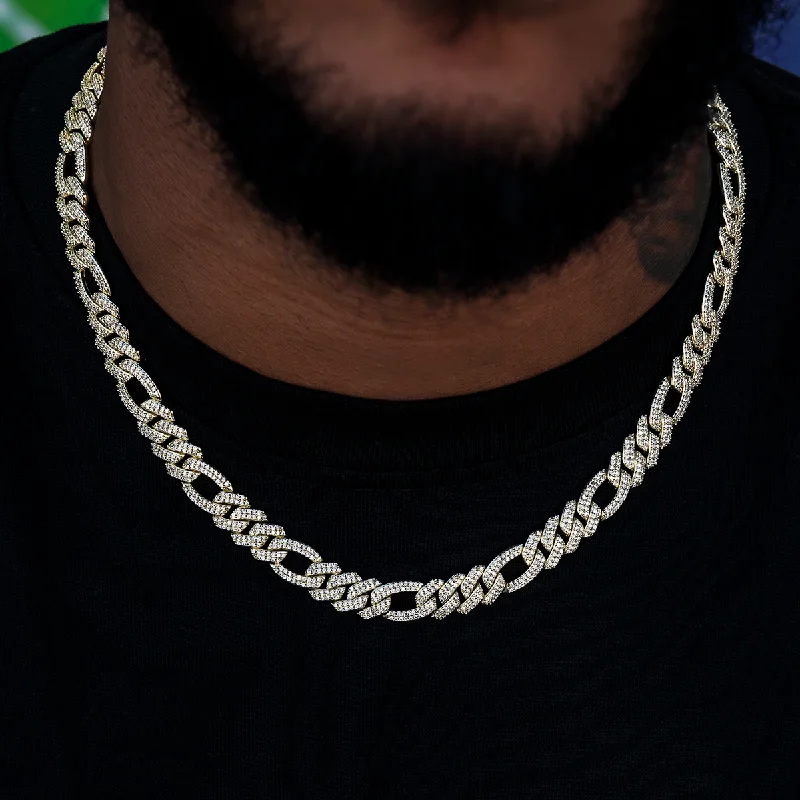 Exclusive Men's Necklaces & Pendants for the Modern Gentleman-Diamond Figaro Chain in Yellow Gold- 10mm Exclusive Men's Necklaces & Pendants for the Modern Gentleman-Diamond Figaro Chain in Yellow Gold- 10mm