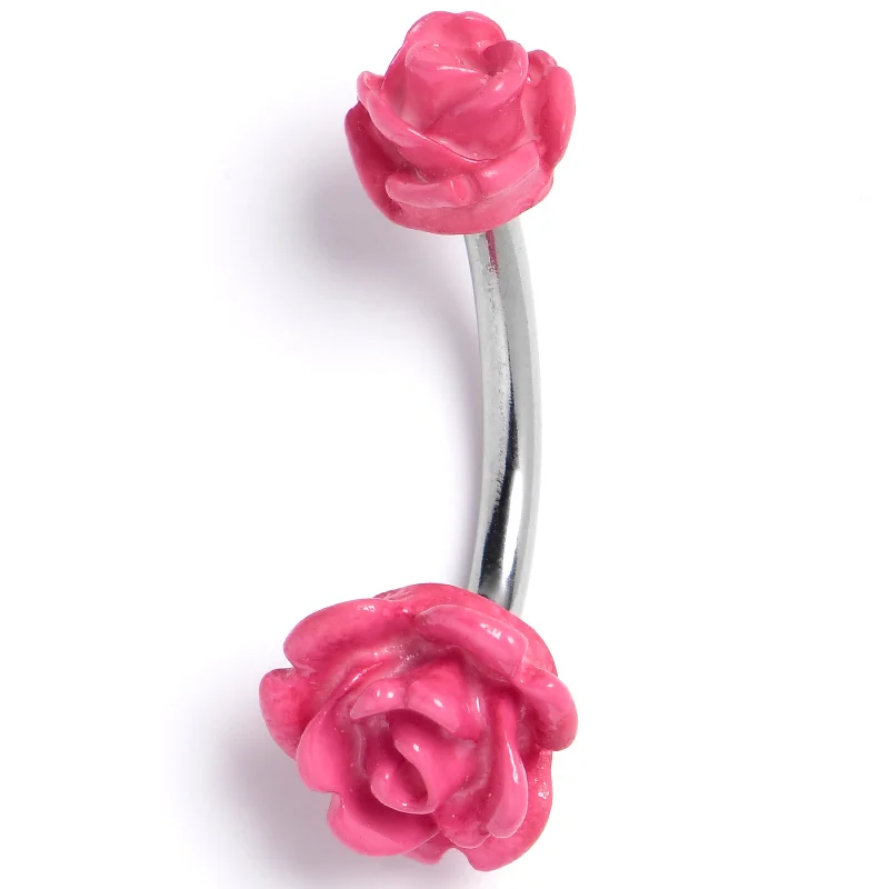 Trendy Belly Rings with Vibrant Details -Open Bloom Rose Pink Double Mount Belly Ring Trendy Belly Rings with Vibrant Details -Open Bloom Rose Pink Double Mount Belly Ring