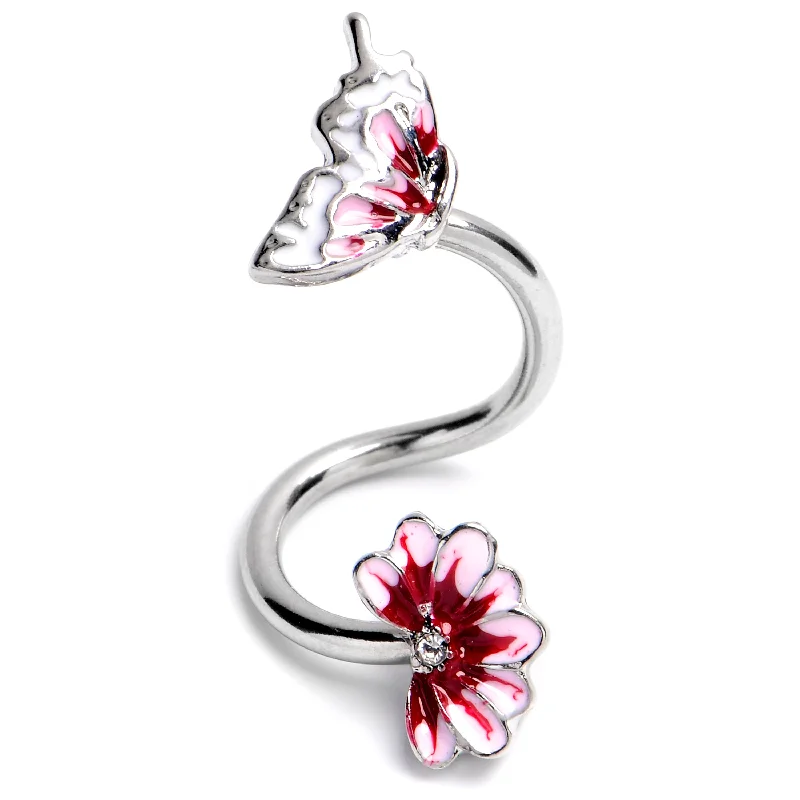 Stylish Belly Rings for Bold Fashion Statements -Clear Gem Butterfly Blossom Pink Spiral Twister Belly Ring Stylish Belly Rings for Bold Fashion Statements -Clear Gem Butterfly Blossom Pink Spiral Twister Belly Ring