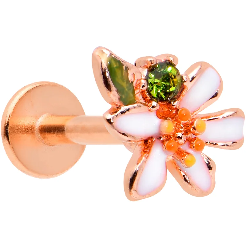 Gorgeous Lip Rings with Sparkling Stones16 Gauge 1/4 Green CZ Gem Rose Gold Tone Bold Flower Labret Tragus