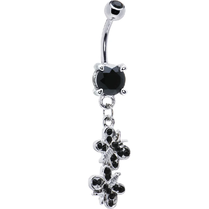 Belly Rings for Trendy Piercings -Jet Black Double Butterfly Belly Ring