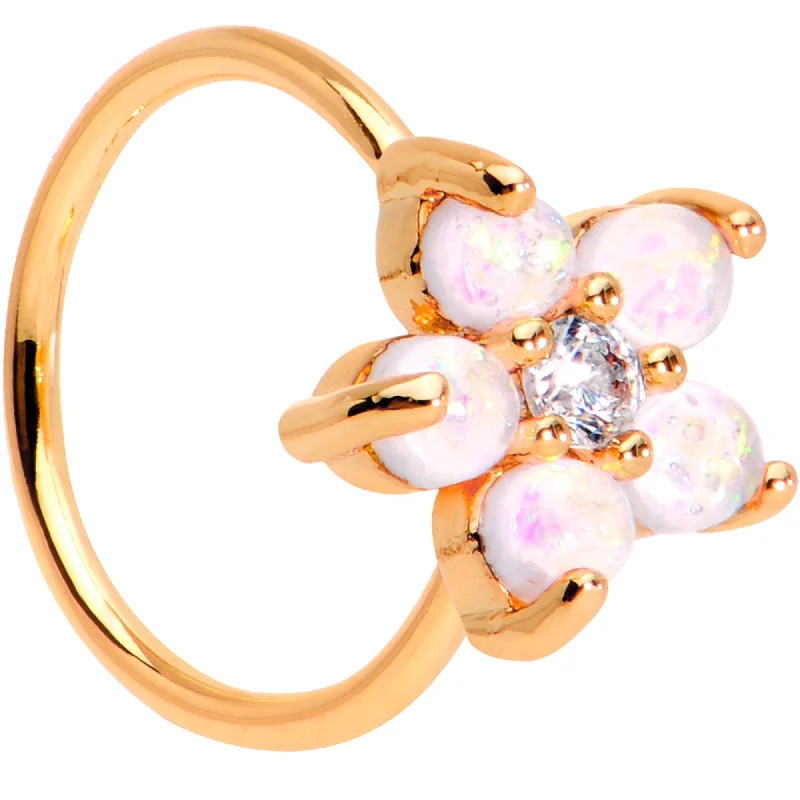 Stylish Nose Rings with Personalized Touch -5/16 White Faux Opal CZ Rose Gold IP Flower Seamless Circular Ring Stylish Nose Rings with Personalized Touch -5/16 White Faux Opal CZ Rose Gold IP Flower Seamless Circular Ring