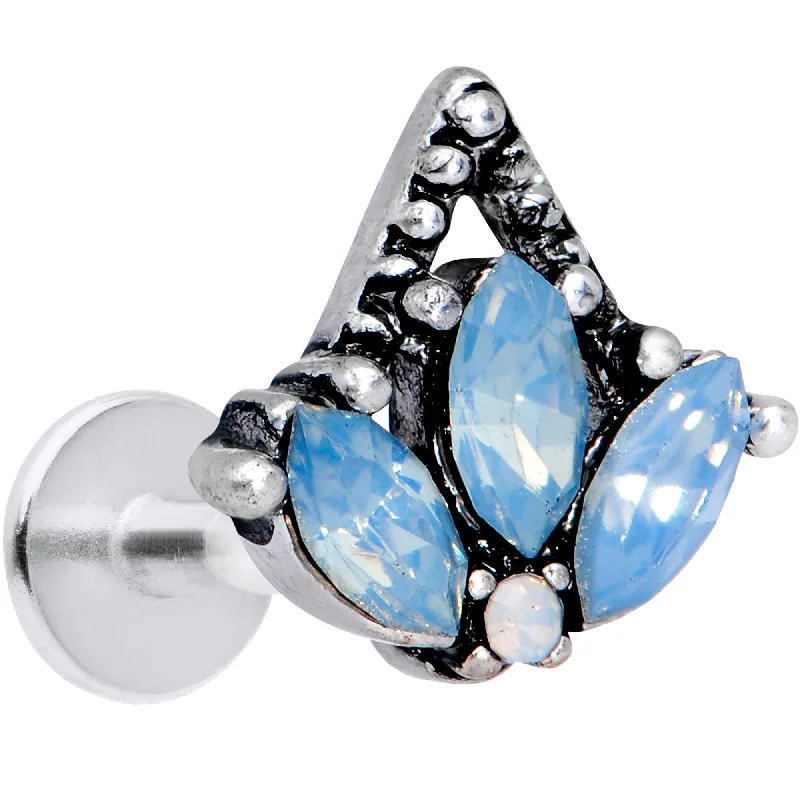 Fashion-Forward Lip Rings for Bold Fashion16 Gauge 5/16 Blue Faux Opal Triad Labret Monroe Tragus