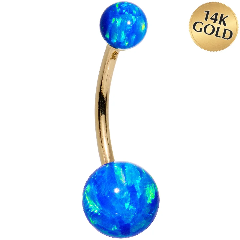 Statement Belly Rings for Bold Style -14kt Yellow Gold Blue Synthetic Opal Belly Ring Statement Belly Rings for Bold Style -14kt Yellow Gold Blue Synthetic Opal Belly Ring