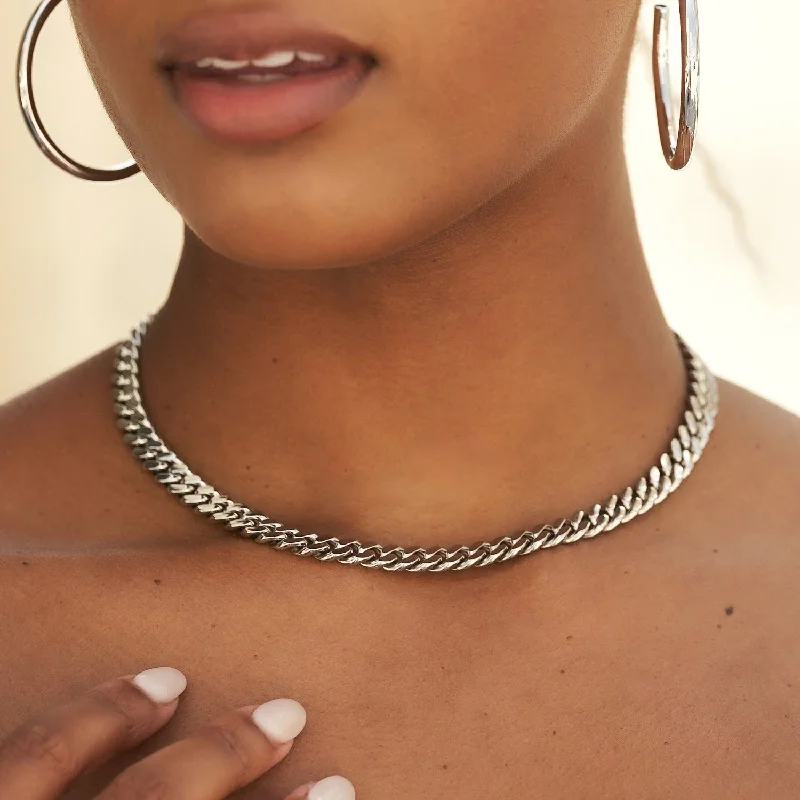 Shop Classic Women's Necklaces & Pendants with a Modern Twist-Miami Cuban Link Necklace in White Gold- 8mm Shop Classic Women's Necklaces & Pendants with a Modern Twist-Miami Cuban Link Necklace in White Gold- 8mm