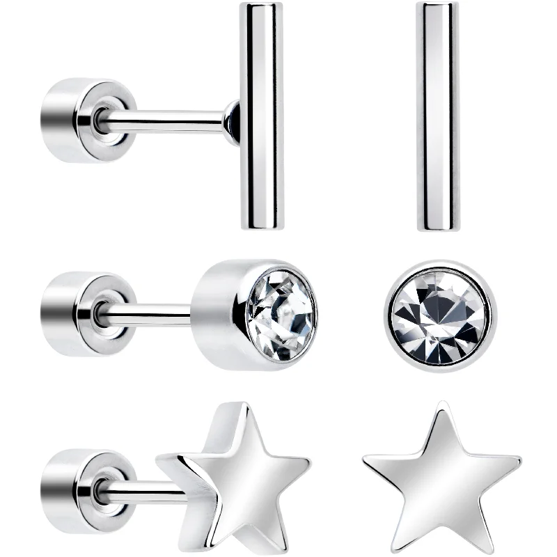 Women's Earrings – Elegant Designs for Every Personality--Classic Style Flat Back Stud Earrings - 3 Pairs