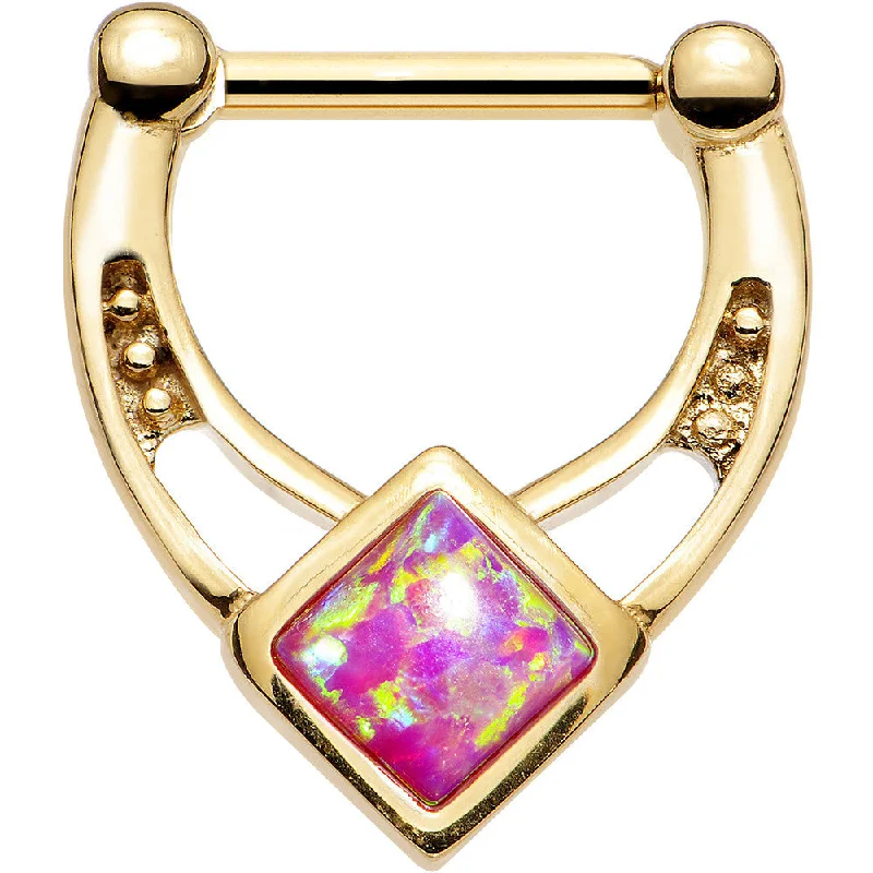 Nose Rings with Luxurious Appeal -16 Gauge 5/16 Pink Faux Opal Gold PVD Glamour Septum Clicker Nose Rings with Luxurious Appeal -16 Gauge 5/16 Pink Faux Opal Gold PVD Glamour Septum Clicker