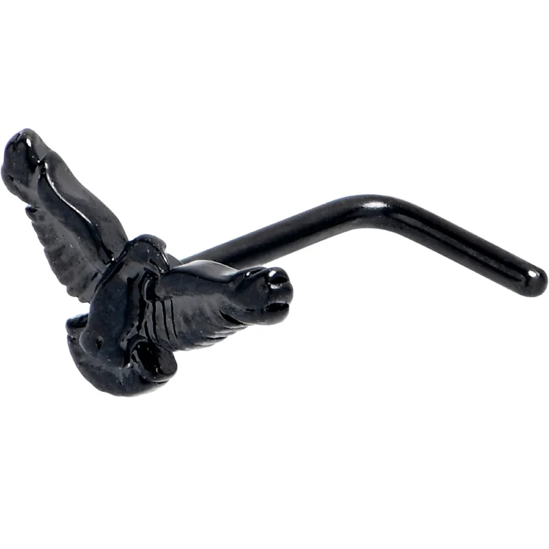 Nose Rings for Septum Piercing -20 Gauge 7mm Black Raven Bird L Shape Nose Ring