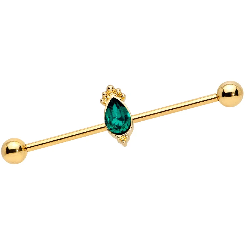Women's Earrings – Elegant Designs for Every Personality--14 Gauge Green Gem Gold Tone Regal Drop Industrial Barbell 38mm Women's Earrings – Elegant Designs for Every Personality--14 Gauge Green Gem Gold Tone Regal Drop Industrial Barbell 38mm