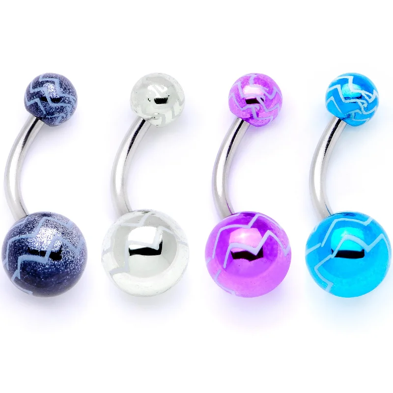 Comfortable Belly Rings with Polished Finish -Parade of Color Zig Zag Party Pack Belly Ring Set of 4 Comfortable Belly Rings with Polished Finish -Parade of Color Zig Zag Party Pack Belly Ring Set of 4