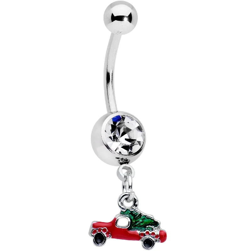 Belly Rings with Beautiful Stones for Stunning Fashion -Clear Gem Christmas Tree in a Truck Dangle Belly Ring Belly Rings with Beautiful Stones for Stunning Fashion -Clear Gem Christmas Tree in a Truck Dangle Belly Ring