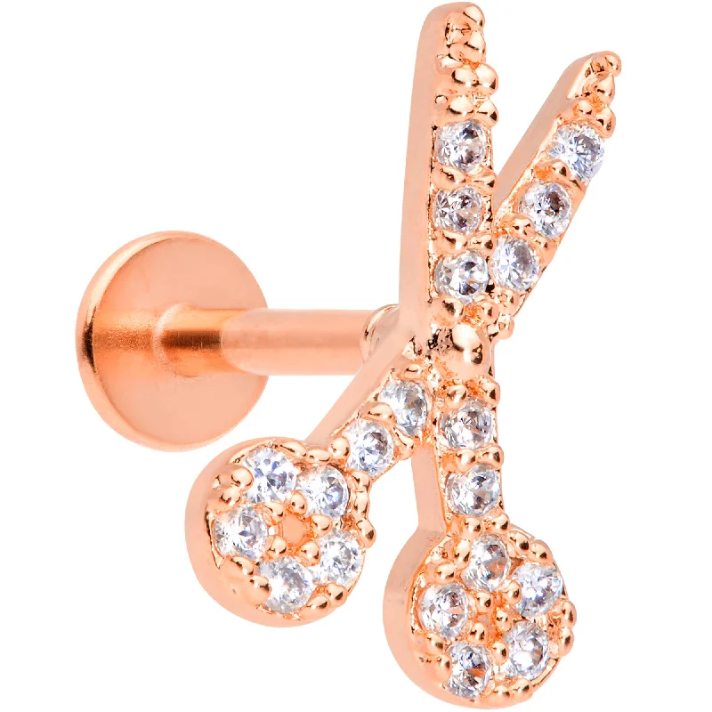 Comfortable and Fashionable Lip Rings16 Gauge 5/16 Clear CZ Gem Rose Gold Hue Scissors Labret Monroe Tragus