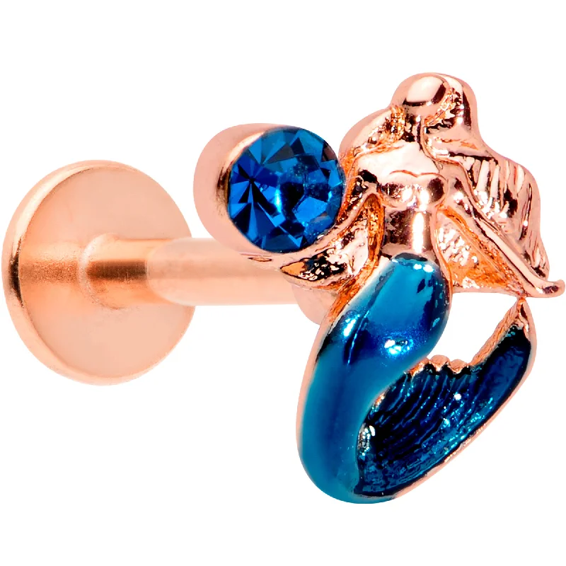 High-Quality Lip Rings for All-Day Comfort16 Gauge 5/16 Blue Gem Rose Gold Tone Mermaid Labret Monroe Tragus