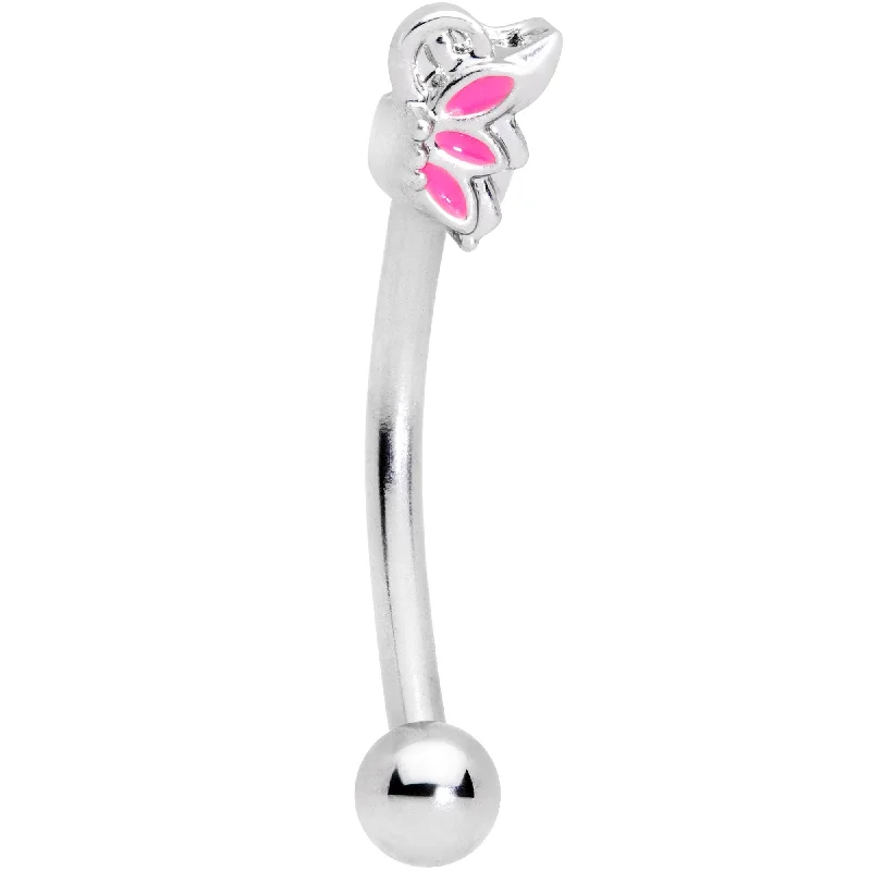 Women's Earrings – Elegant Designs for Every Personality--16 Gauge 3/8 Pink Butterfly Wing Curved Eyebrow Ring