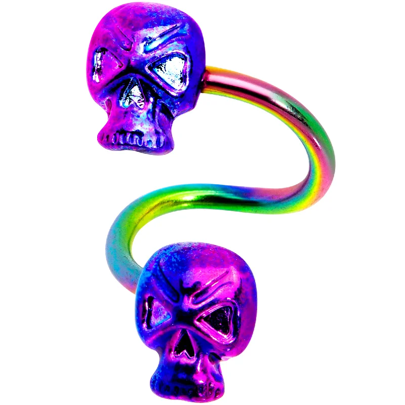 Comfortable Belly Rings for Effortless Style -Rainbow Plated Scary Skull Spiral Twister Belly Ring Comfortable Belly Rings for Effortless Style -Rainbow Plated Scary Skull Spiral Twister Belly Ring