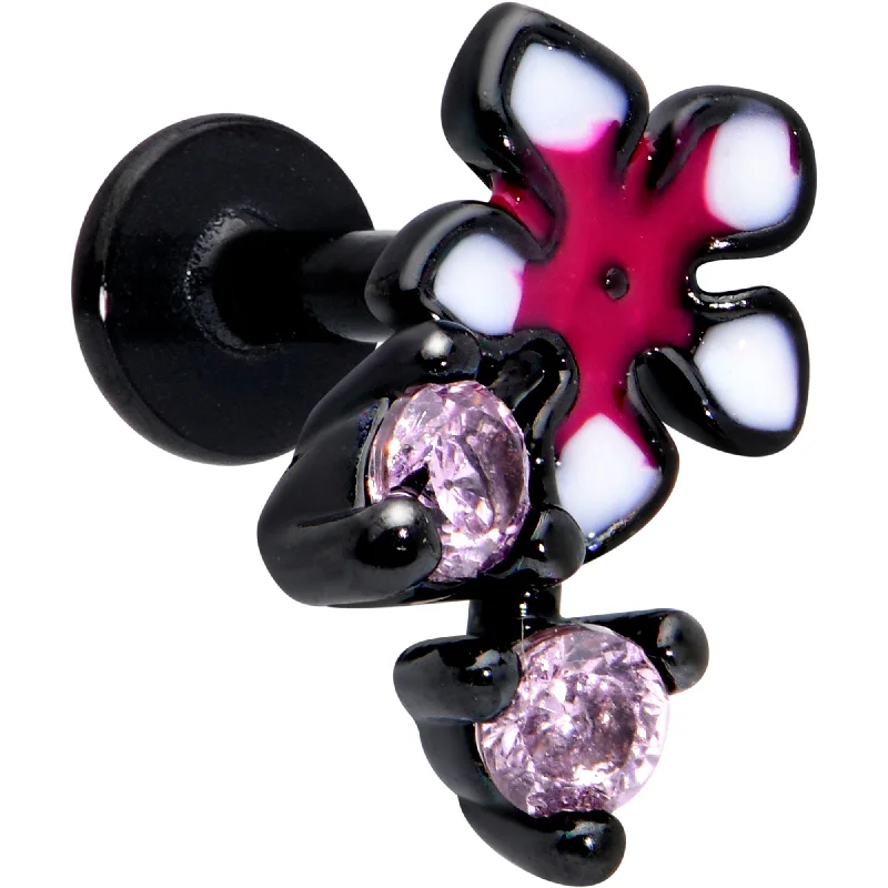 Women's Earrings – Elegant Designs for Every Personality--16 Gauge 1/4 Pink Gem Black Fanciful Flower Labret Monroe Tragus Women's Earrings – Elegant Designs for Every Personality--16 Gauge 1/4 Pink Gem Black Fanciful Flower Labret Monroe Tragus