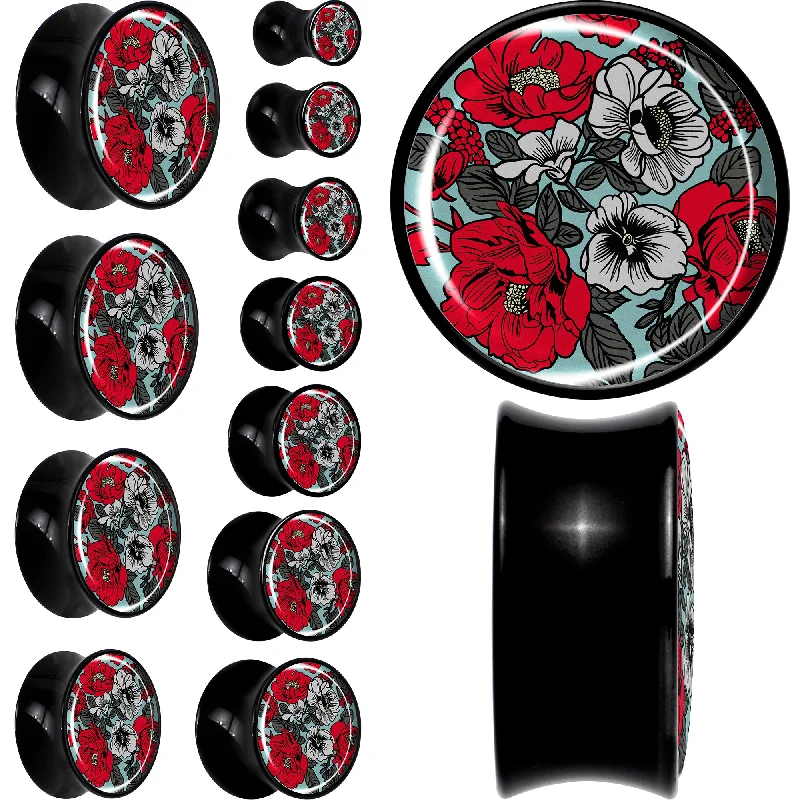 Women's Earrings – Elegant Designs for Every Personality--Blossom Creation Vibrant Bloom of Flowers Black Acrylic Saddle Plug Set