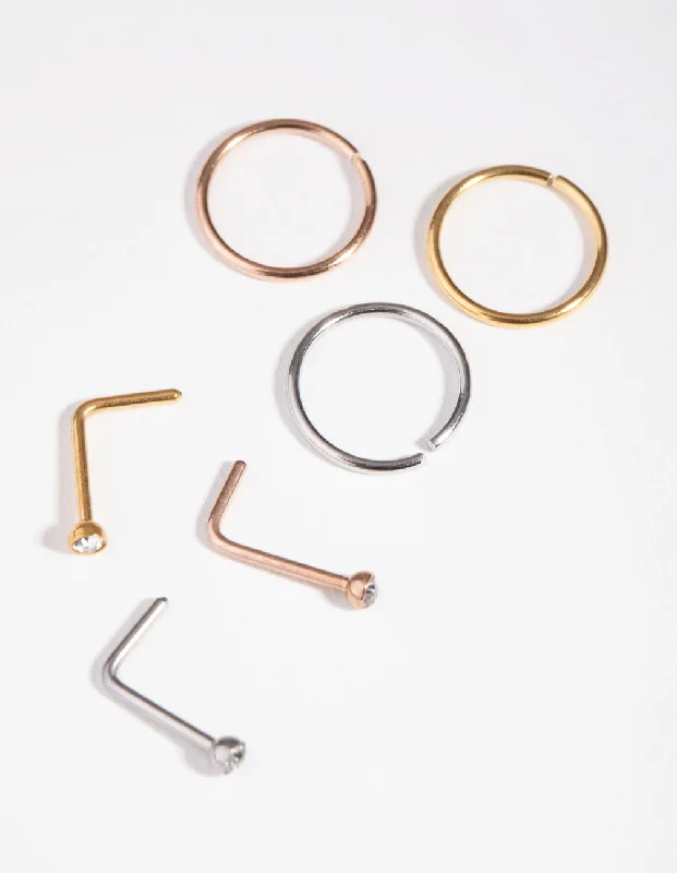 Stylish Nose Rings for Comfortable Wear -5mm Thick Nose Ring 6-Pack