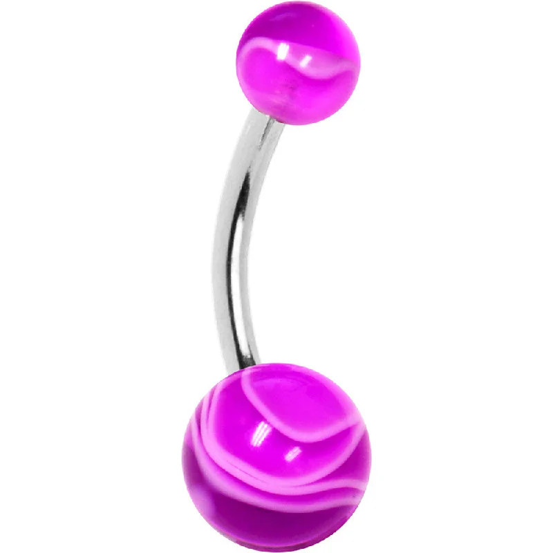 Belly Rings for Edgy Fashion -Purple and White Acrylic Swirl Belly Ring