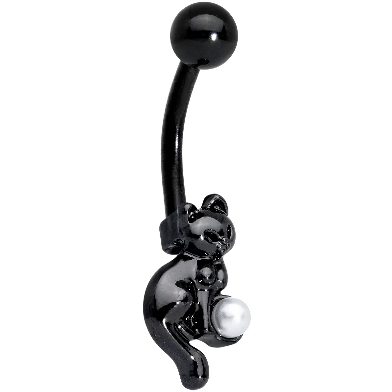 Stylish Belly Rings for Exclusive Appeal -White Orb Black Cat Black Halloween Belly Ring Stylish Belly Rings for Exclusive Appeal -White Orb Black Cat Black Halloween Belly Ring