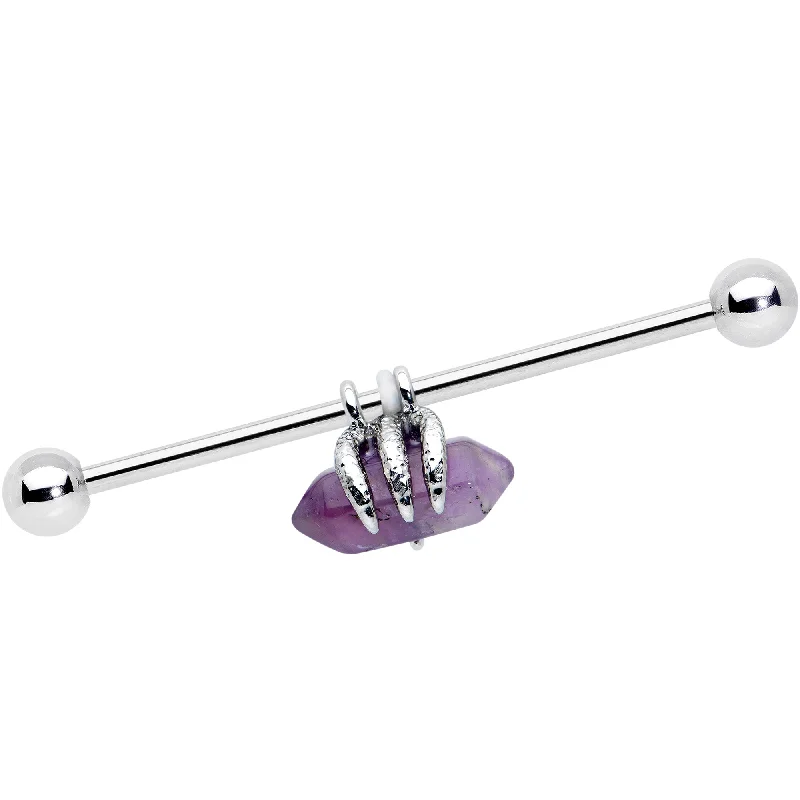 Women's Earrings – Elegant Designs for Every Personality--14 Gauge Purple Amethyst Claw Industrial Barbell 38mm