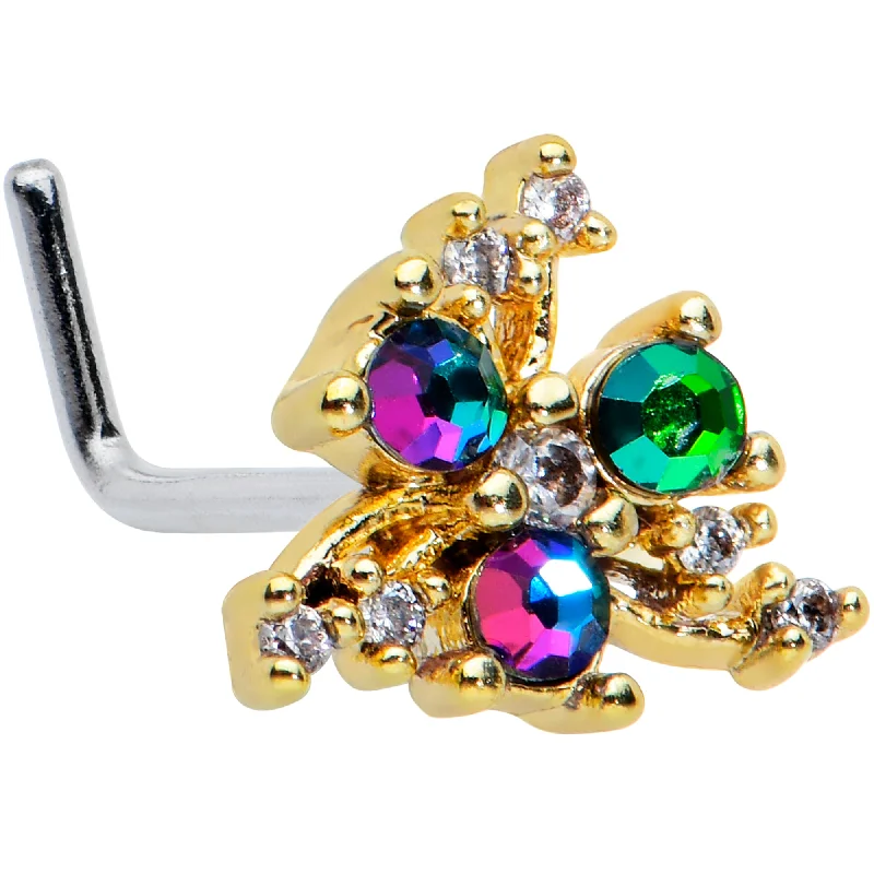 Beautiful Designer Nose Rings -20 Gauge 7mm Purple Tourmaline Gold Tone Spray L Shape Nose Ring Beautiful Designer Nose Rings -20 Gauge 7mm Purple Tourmaline Gold Tone Spray L Shape Nose Ring