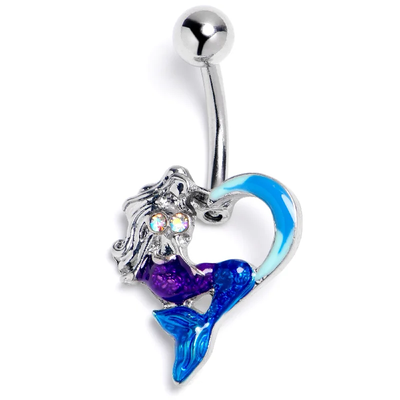 Stylish Belly Rings for Creative Fashion -Mermaid Love Blues Heart Belly Ring