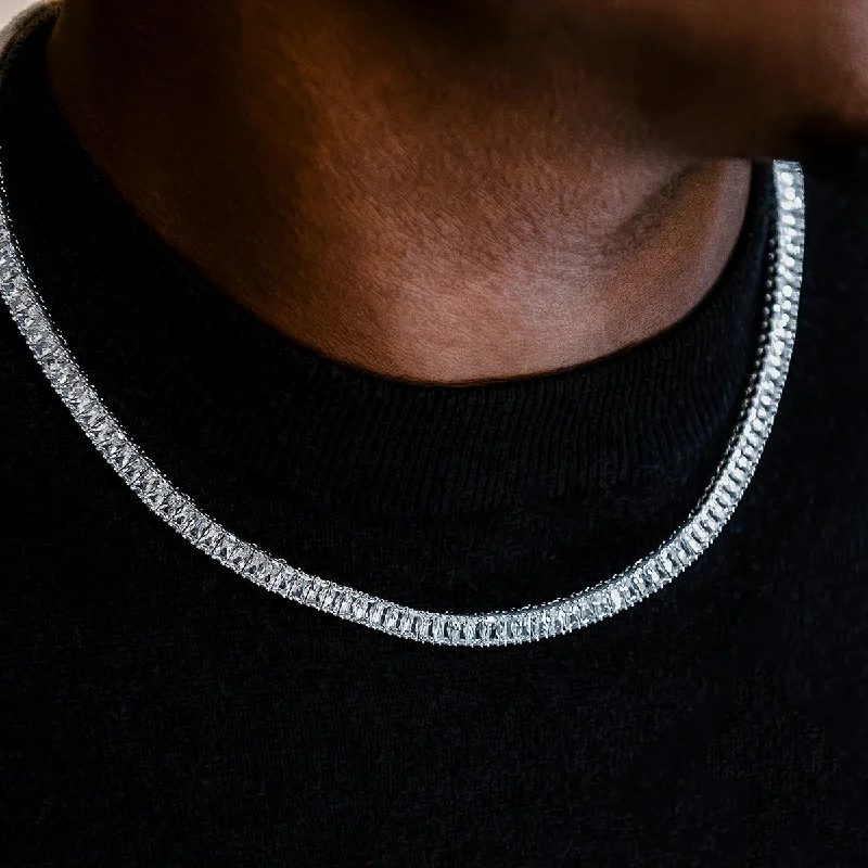 Exclusive Men's Necklaces & Pendants for the Modern Gentleman-Diamond Baguette Tennis Chain in White Gold- 6mm Exclusive Men's Necklaces & Pendants for the Modern Gentleman-Diamond Baguette Tennis Chain in White Gold- 6mm