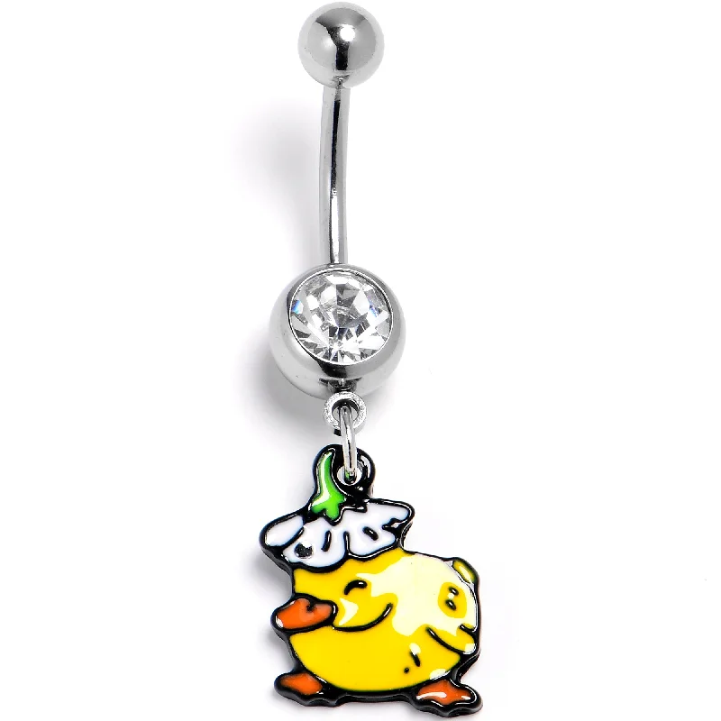 Belly Rings for Fun Fashion Styles -Clear Gem Duck Flower Hat Dangle Belly Ring