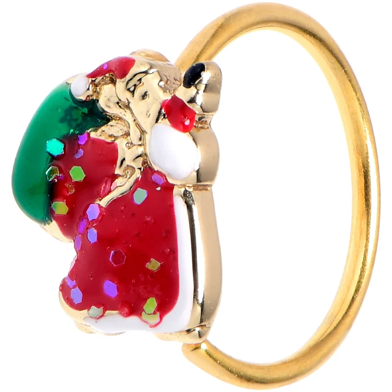 Timeless and Beautiful Nose Rings -20 Gauge 5/16 Gold Tone Glitter Santa Red Christmas Nose Hoop Timeless and Beautiful Nose Rings -20 Gauge 5/16 Gold Tone Glitter Santa Red Christmas Nose Hoop