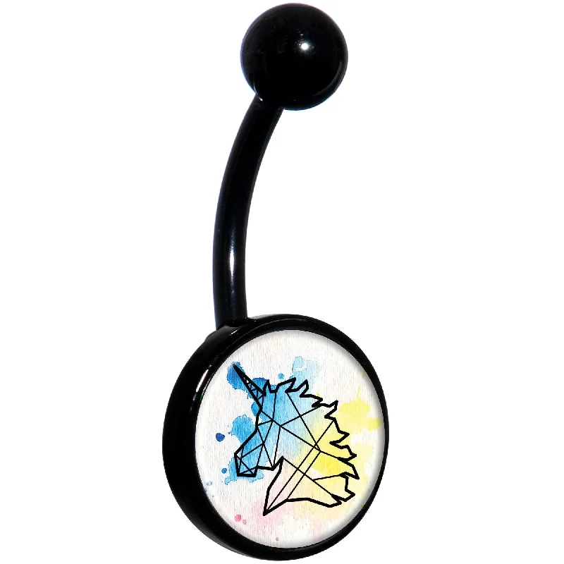 Comfortable Belly Rings with Stylish Accents -Watercolor Geometric Unicorn Black Belly Ring Comfortable Belly Rings with Stylish Accents -Watercolor Geometric Unicorn Black Belly Ring