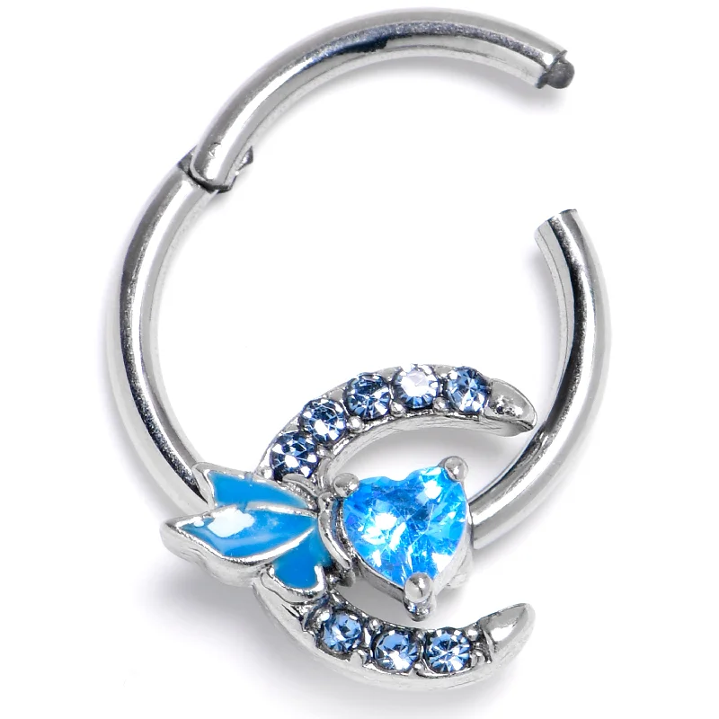 Women's Earrings – Elegant Designs for Every Personality--16 Gauge 3/8 Blue Gem Butterfly Moon Heart Hinged Segment Ring