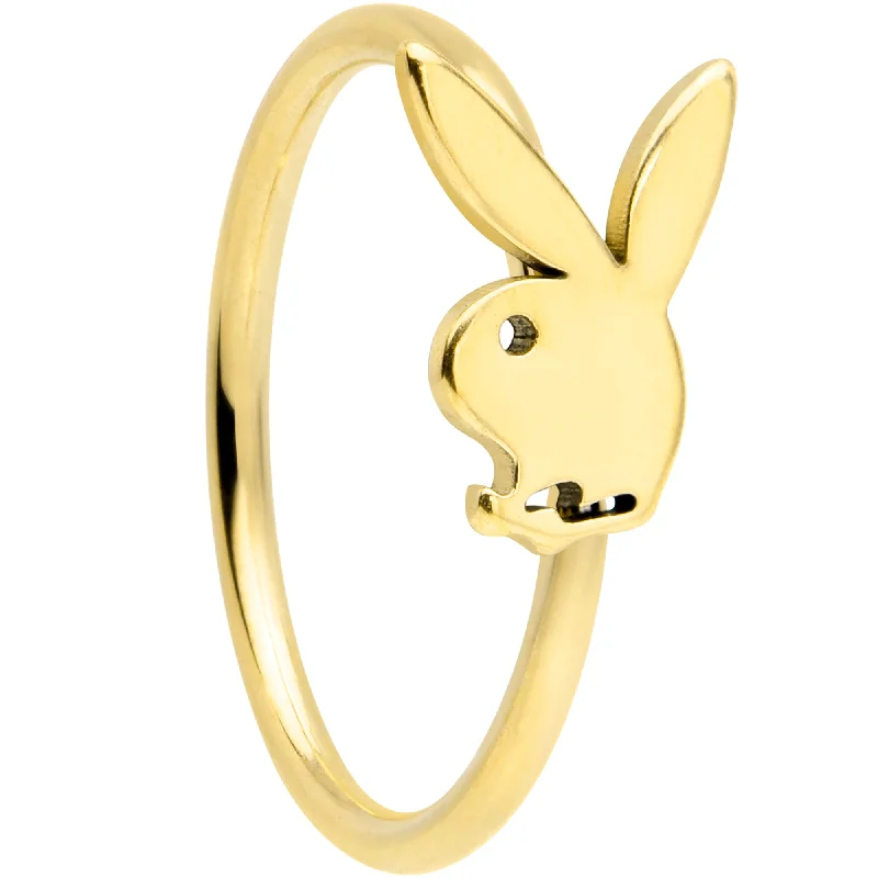 Nose Rings with Dazzling Details -20 Gauge 5/16 Gold Tone Licensed Playboy Bunny Nose Hoop Nose Rings with Dazzling Details -20 Gauge 5/16 Gold Tone Licensed Playboy Bunny Nose Hoop