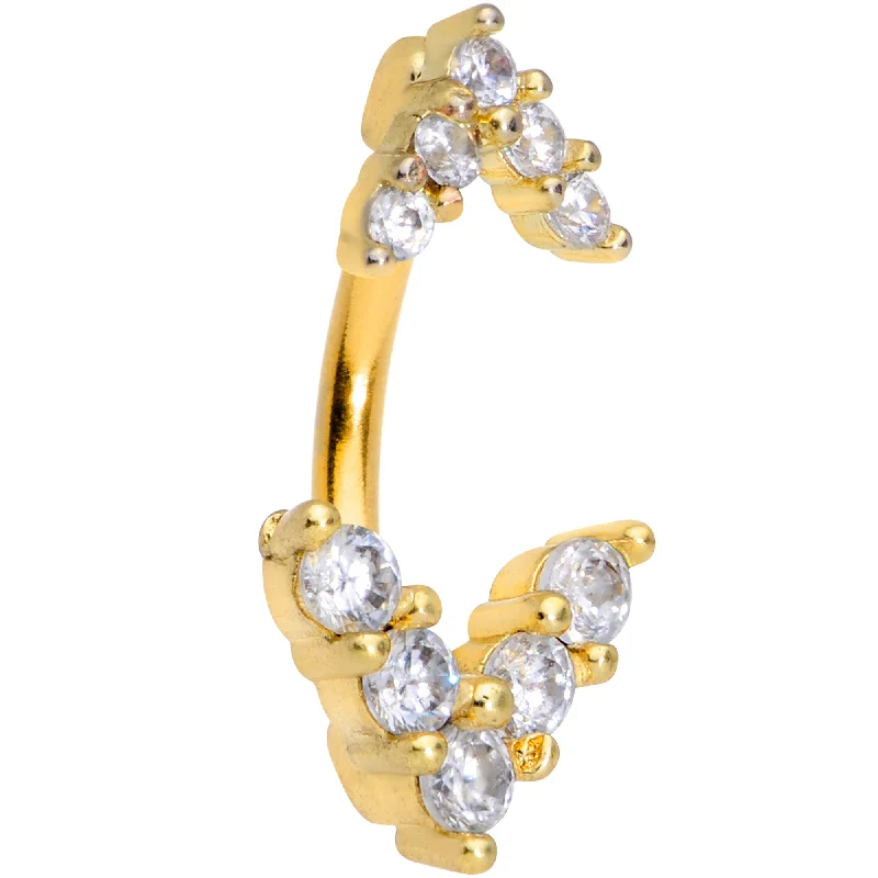 Designer Belly Rings for Glamorous Look -Clear CZ Gem Gold Tone Twin Arrow Double Mount Belly Ring Designer Belly Rings for Glamorous Look -Clear CZ Gem Gold Tone Twin Arrow Double Mount Belly Ring
