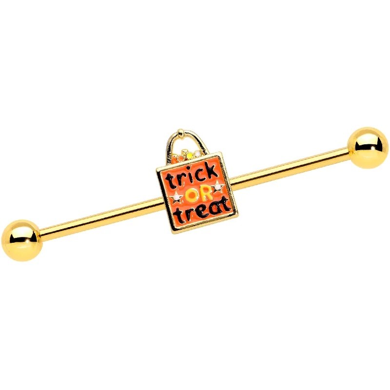 Women's Earrings – Elegant Designs for Every Personality--14 Gauge Gold Tone Trick or Treat Halloween Industrial Barbell 38mm