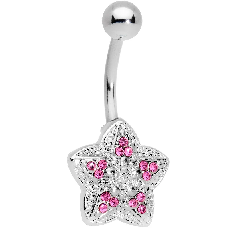 Unique Belly Rings for Creative Piercings -Pink Gem Encrusted Chunky Star Belly Ring Unique Belly Rings for Creative Piercings -Pink Gem Encrusted Chunky Star Belly Ring