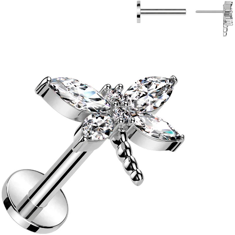 Women's Earrings – Elegant Designs for Every Personality--Surgical Steel Flat Back Earring - 16 Gauge With Cubic Zirconia Dragonfly