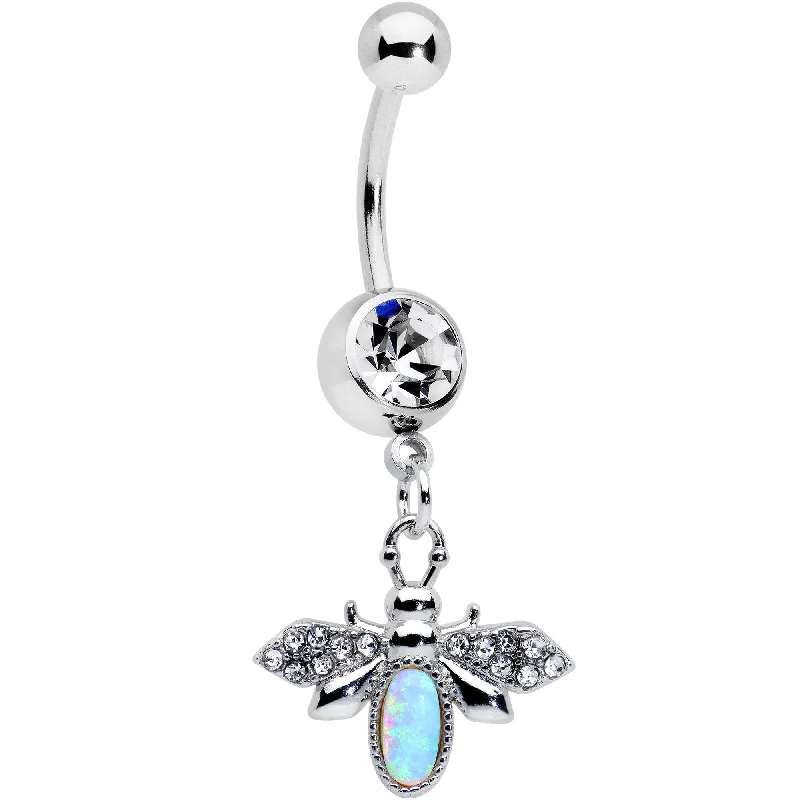 Comfortable Belly Rings with Smooth Texture -White Synthetic Opal Elegant Insect Dangle Belly Ring Comfortable Belly Rings with Smooth Texture -White Synthetic Opal Elegant Insect Dangle Belly Ring