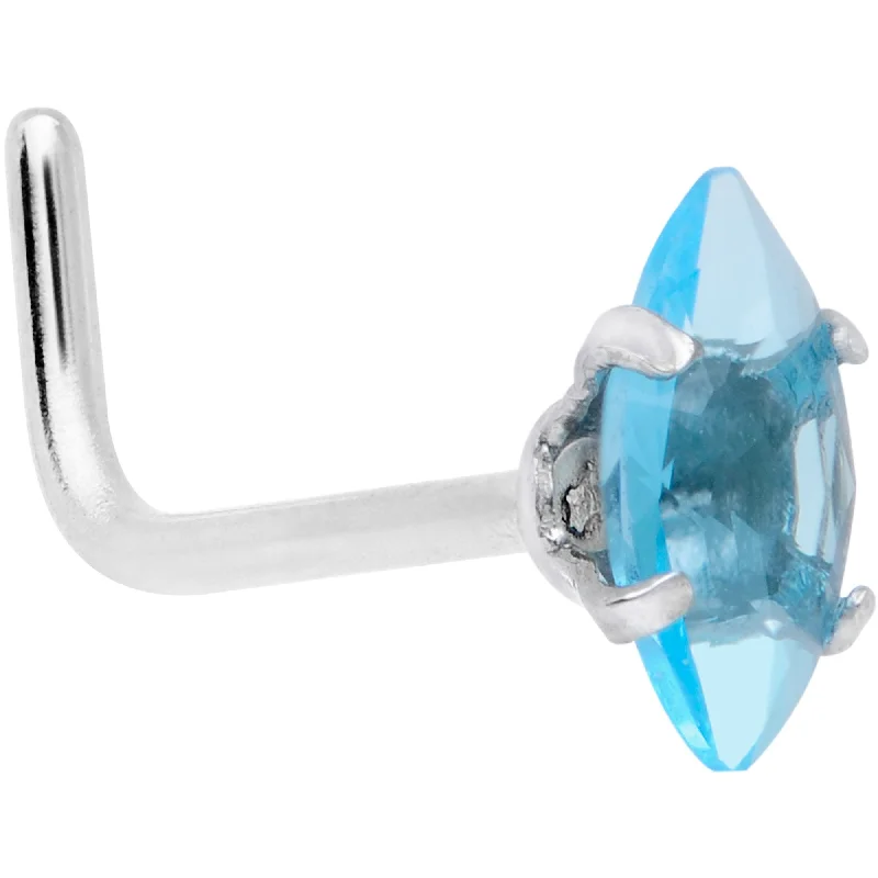 Bold Nose Rings for Stylish Impact -20 Gauge 1/4 Aqua CZ Gem Ellipse L Shape Nose Ring Bold Nose Rings for Stylish Impact -20 Gauge 1/4 Aqua CZ Gem Ellipse L Shape Nose Ring