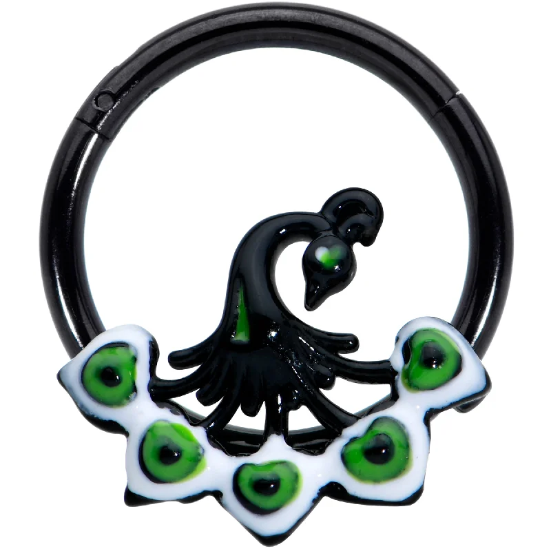 Stunning Nose Rings with High-Quality Finishes -16 Gauge 3/8 Black Green Perfect Peacock Hinged Segment Ring Stunning Nose Rings with High-Quality Finishes -16 Gauge 3/8 Black Green Perfect Peacock Hinged Segment Ring